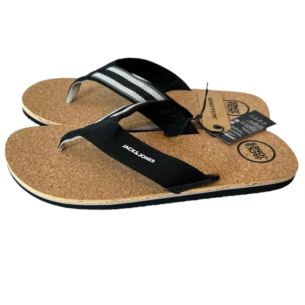 JACK & JONES Mens Logo Flip Flops‎ Sandals Black Summer Beach Shoes Size 12 New